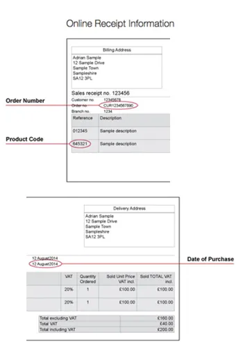 Online receipt information